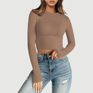 New Women's Long‎ Sleeve Crop Tops - Slim Fitted Casual Shirts Y2K Fashion 2024